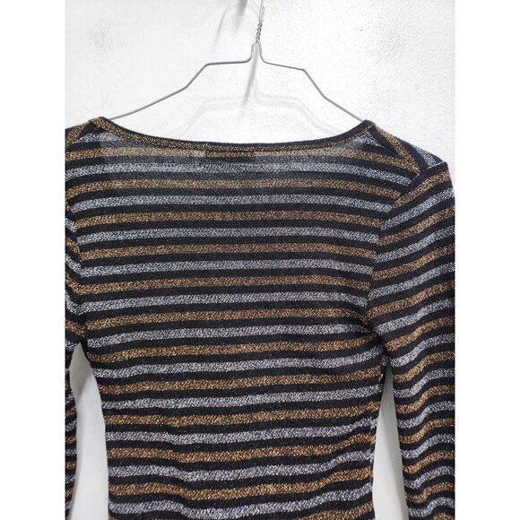 Urban Outfitters Womens Crop Top Size Small Black Gold Striped Metallic Surplice - Picture 8 of 8